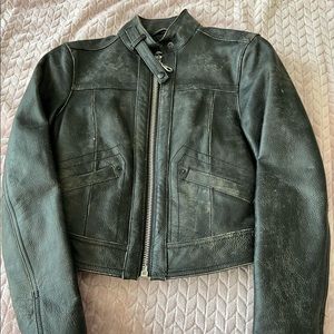 Gap jeans distressed leather bomber jacket
